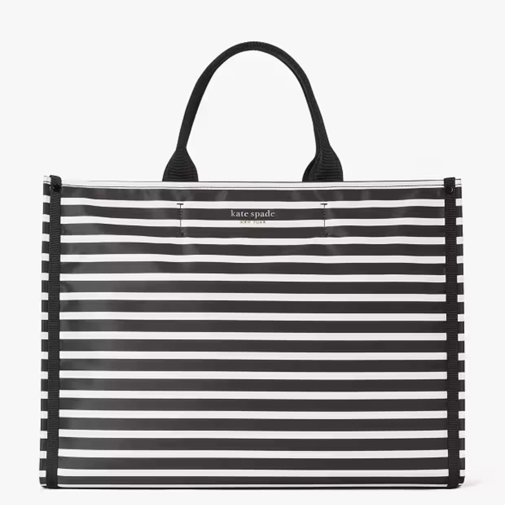 Kate Spade New York Sam Stripe Large Tote Black White Nylon Shoulder Bag